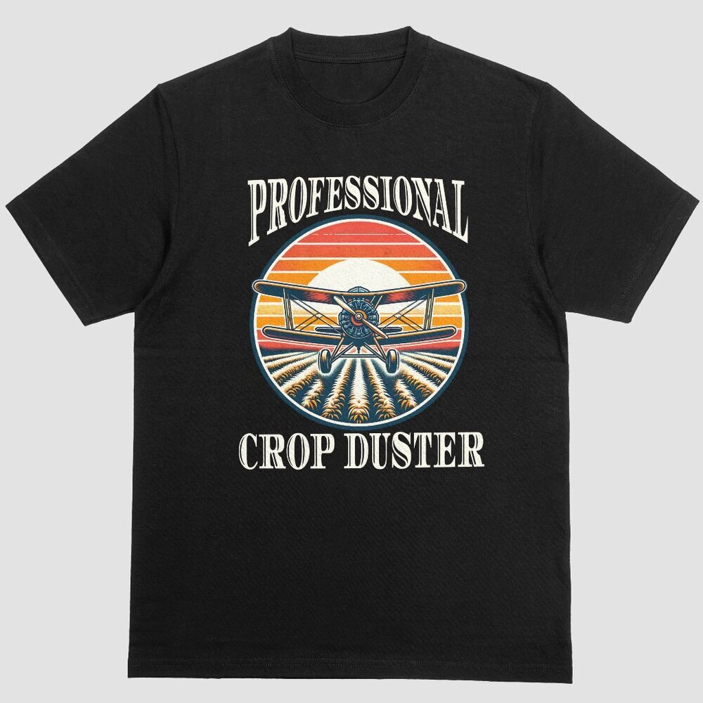 Professional Crop Duster Funny Fart Gag Men’s T-shirt Black 100% C…